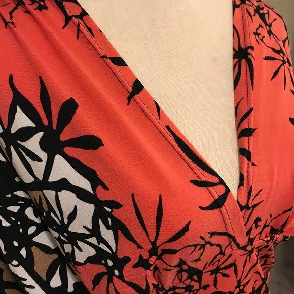 Joy Joy Orange, Black, White, Tan Floral Knee Length Dress, Size Medium - Picture 3 of 7